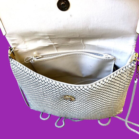 Vintage Pelle Italia White Metal Mesh Evening Handbag Shoulder Bag or Clutch - Picture 3 of 13